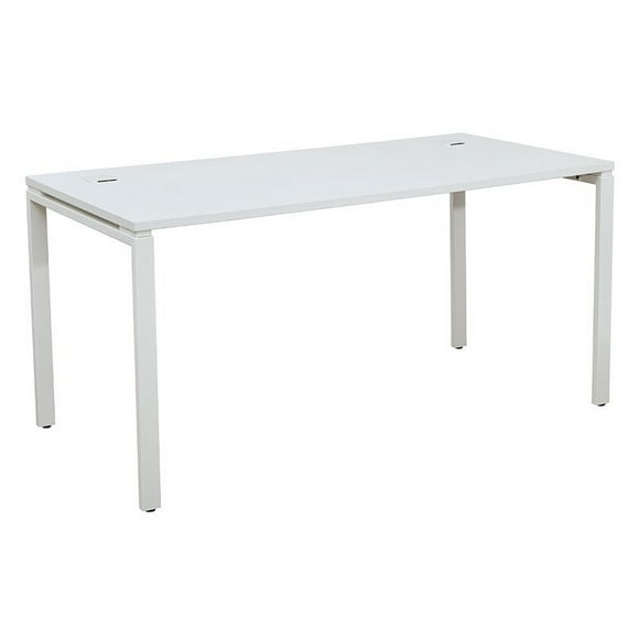 60 inch Writing Desk with White Laminate Top and White Finish Metal Legs