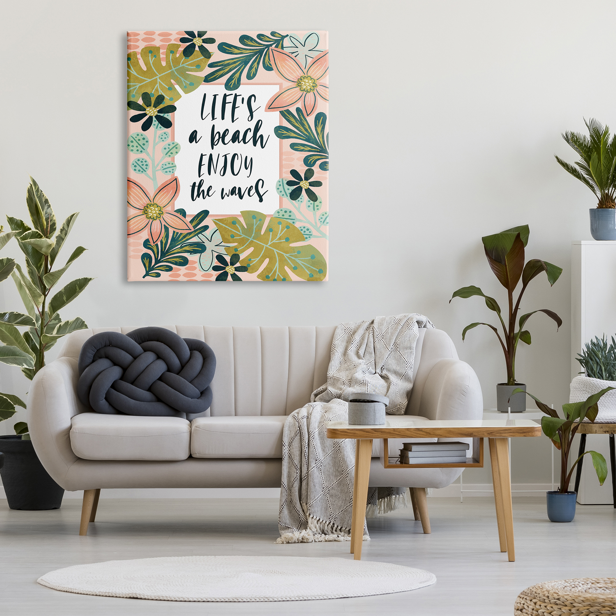 Stupell Industries Life's A Beach Phrase Botanical & Floral Painting Gallery Wrapped Canvas Print Wall Art, 36 x 48