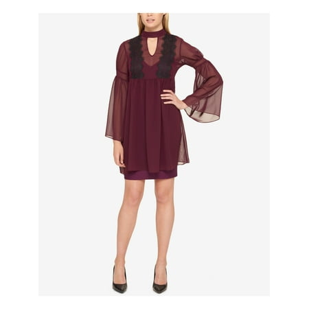 JESSICA SIMPSON Womens Purple Long Sleeve Keyhole Shift Dress 6