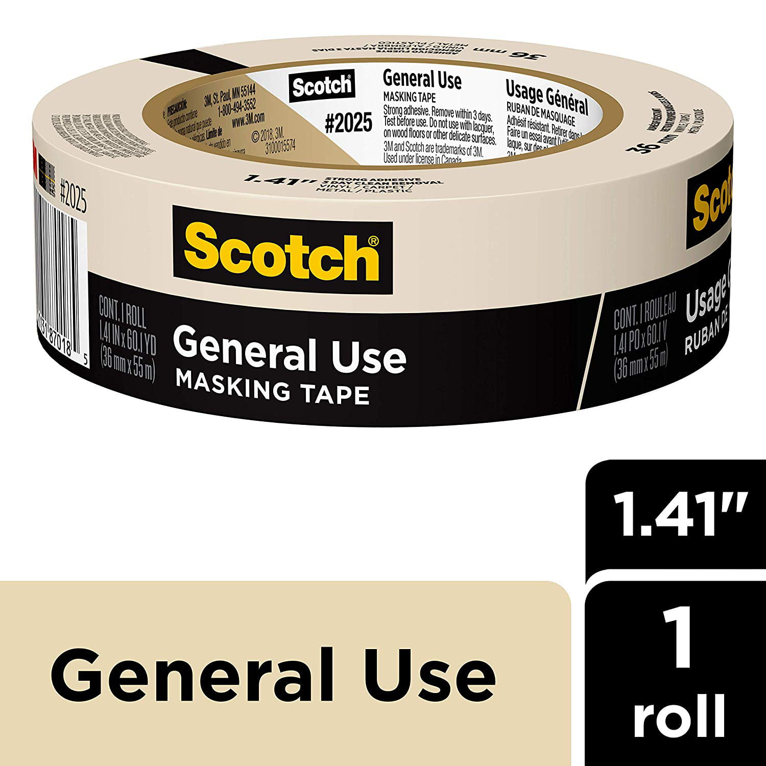 Scotch 2025-36C 1.41-Inch by 60.1 Yards Masking Tape for Basic Painting Will Scotch Tape Damage Car Paint