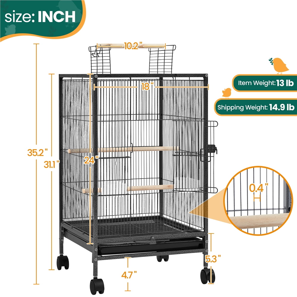 Yaheetech 31″ H Rolling Metal Birdcage with Open-top for Small-sized Birds, Black
