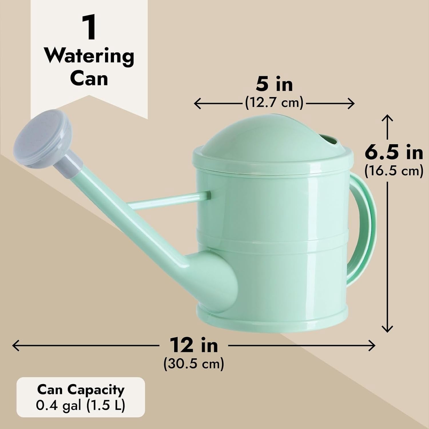 Watering Can - Plant Waterer with Long Spout & Detachable Sprinkler Head Compact Design for Indoor Garden Kids Gardening Green, 0.4 Gallon