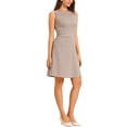 thumbnail image 4 of INSPIRE CHIC Vestido sin mangas de corte ajustado y acampanado de cuadros houndstooth por encima de la rodilla M Marrón claro, 4 of 6