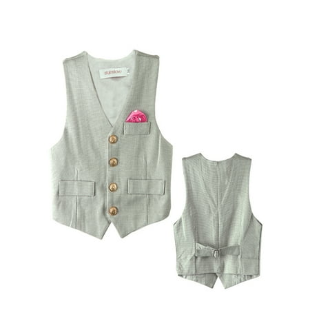 Stylesilove Baby Boy Faux Tie Gold Buttons Tuxedo Vest (2-3 Years, Grey)