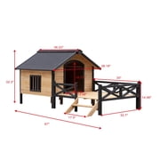 Hassch Outdoor Dog House with Porch, Waterproof Wooden Puppy Shelter Indoor Large Doghouse with Elevated Floor and Hinged Roof, for Small Medium Dogs Up to 80lbs (Yellow Brown)