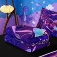 thumbnail image 5 of meiyoeat Purple Flower Monogram C Zipper Full Size Comforter Sets with Fitted Sheet and 2 Pillowcases,Cute Butterfly Neon Letter Design Zipper Bedding Set For Girl,Black Reversible,4 Pieces, 5 of 7