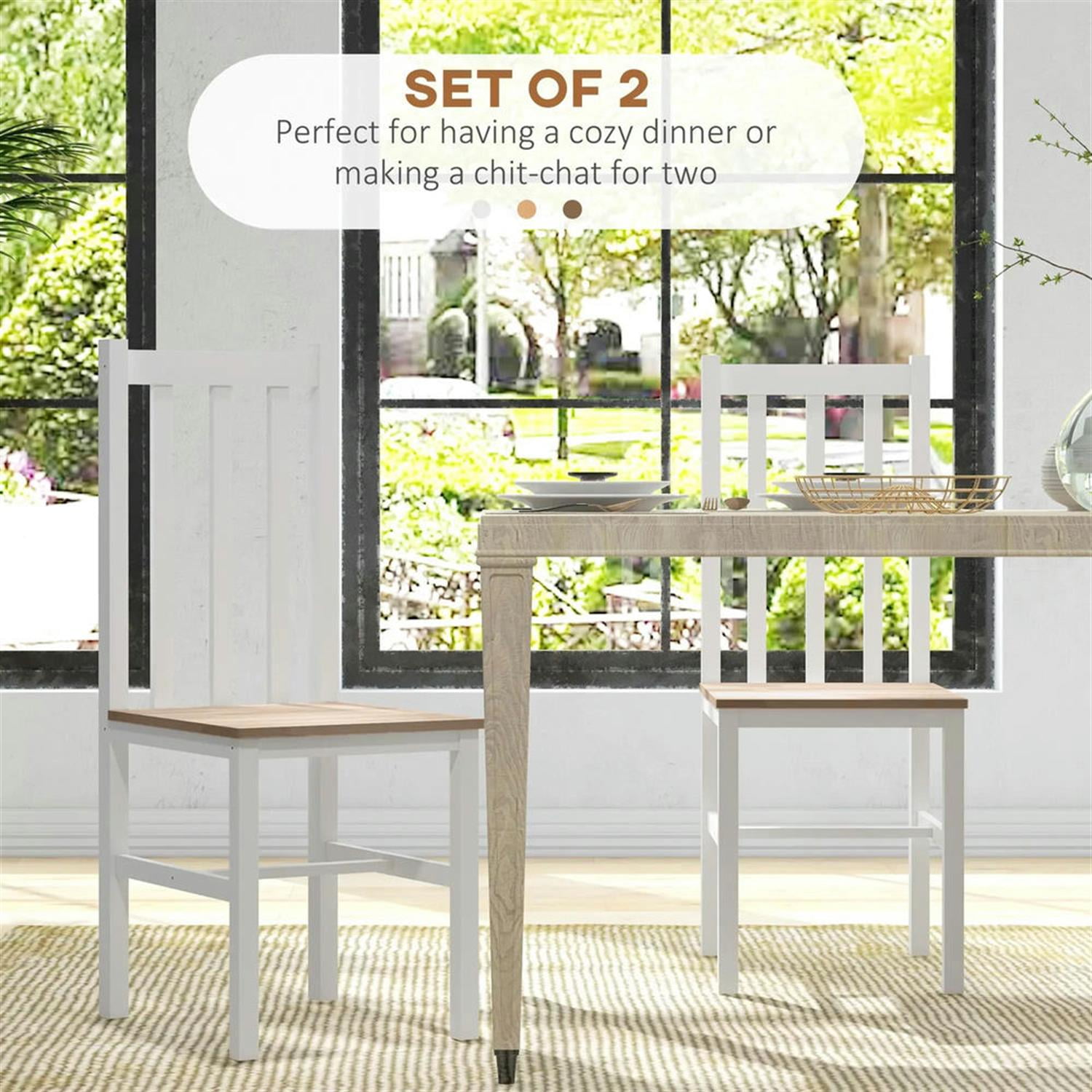 Demi Bonn Dining Chairs Set of 2, Pine Wood Farmhouse Dining Room Chairs with Slat Back for Kitchen Restaurant, Living Room, White