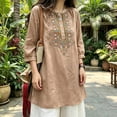 thumbnail image 5 of IUYRTFE Women's Long Sleeve Embroidered Tunic Top Button Front Round Neck Casual Boho Blouse, 5 of 5