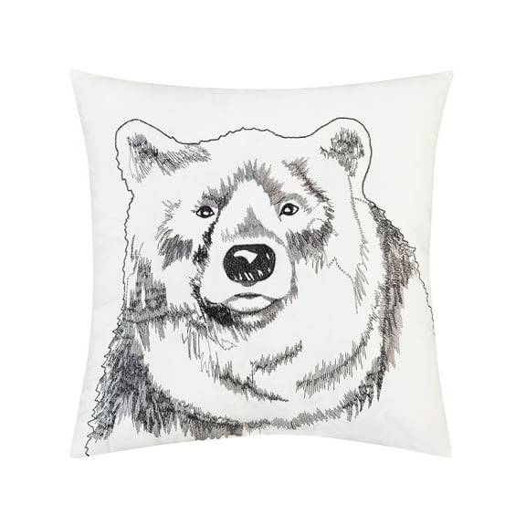 Bear Portrait Indoor/Outdoor Embroidered Accent Throw Pillow 18" x 18"