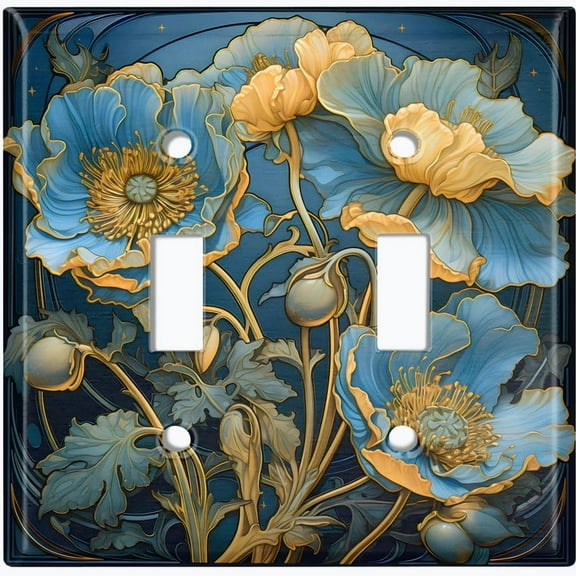 Metal Light Switch Wall Plate Outlet Cover (Printed Image of Rustic Midnight Flowers - Double Toggle)