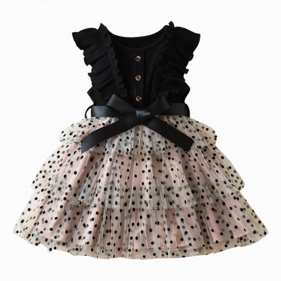 NIEWTR Toddler Princess Pearl Dress Baby Girl Pageant Wedding Birthday Party Tutu Gown(Black,3-4 Years)
