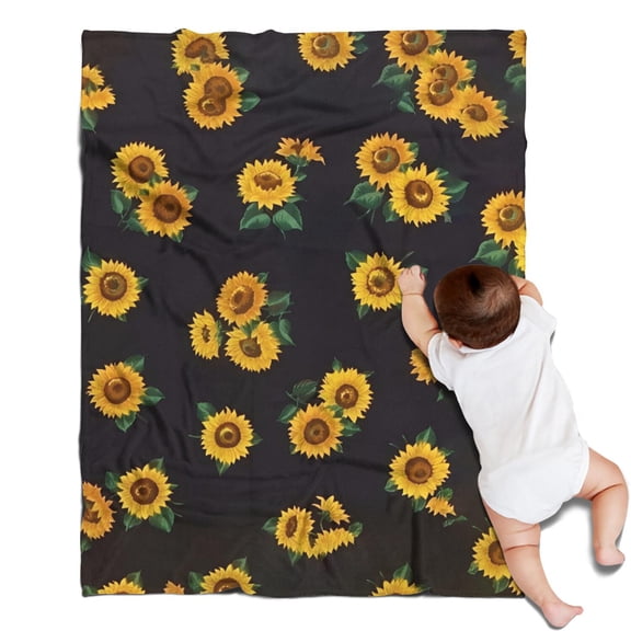 Black Sunflower Green Leaf Pattern Blanket,Comfortable Soft Flannel Throw Blanket,All Season,Warm Lightweight Blankets for Sofa Bed Couch Living Room Chair,30"x40"