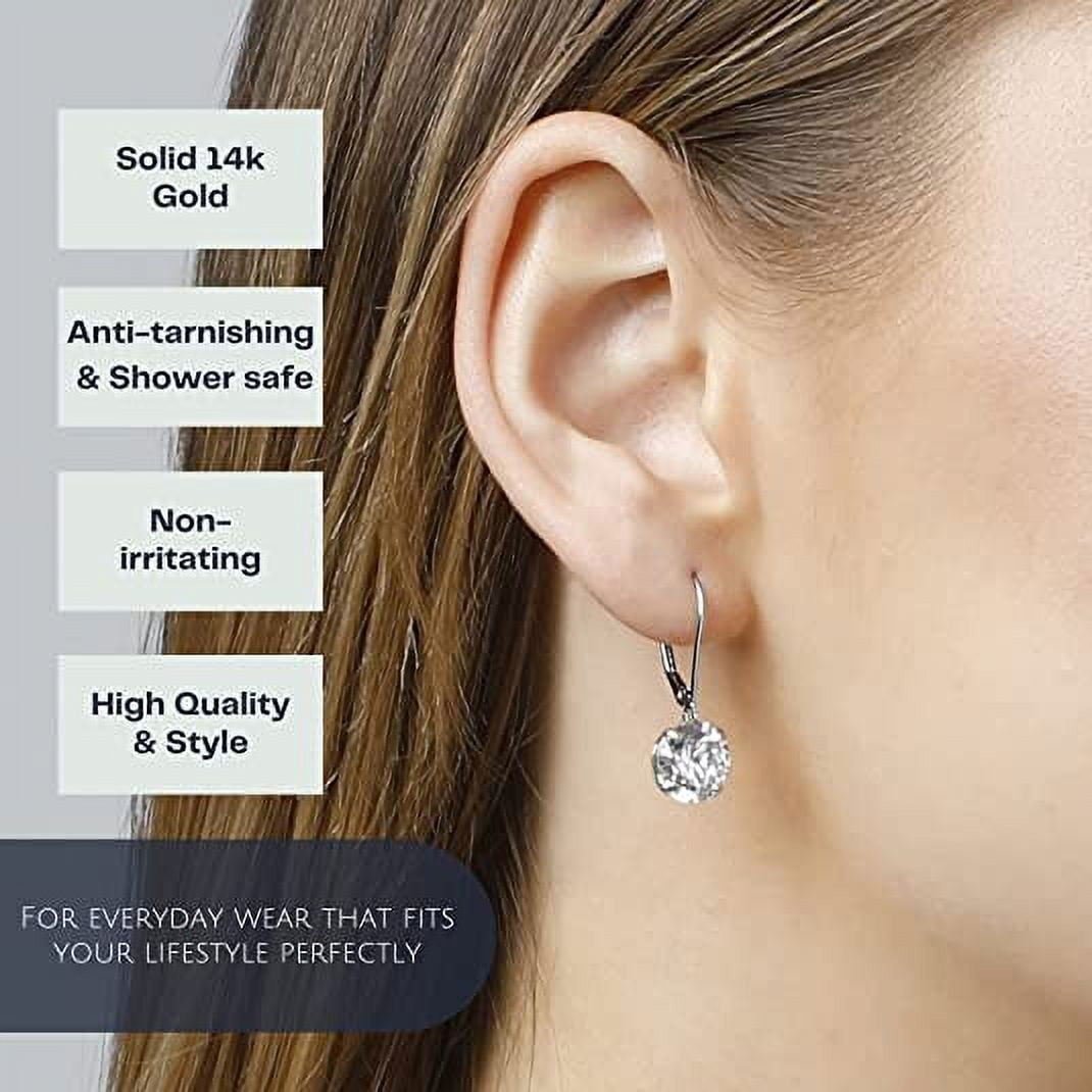 14k Gold Leverback Cubic Zirconia Dangle Earrings for Women | Real Yellow Gold Dangle Earrings | 5 CT.TW 14k Gold Earrings for Women | CZ Cubic Zirconia Drop Earrings by MAX + STONE