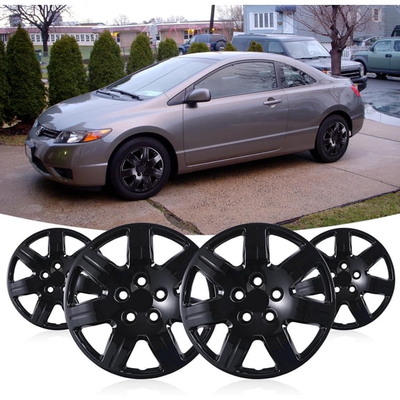 16" Hubcaps for 2006-2011 Honda Civic Steel Wheels - Set of 4, Bolt-on Design, Black Lacquer Wheel Rim Covers, ABS & PC Material, 16-Inch Black Lacquer 4-Pack