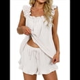 thumbnail image 1 of Conjunto de Pijama de 2 Piezas para Mujer con Volantes, Camiseta Sin Mangas y Pantalones Cortos Suaves, Pijama de Novia para Mujer. XL, 1 of 7