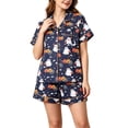 thumbnail image 3 of Breezora Womens Short Sleeve Button Down Pajama Set with Pumpkin Print Shorts Halloween Casual Fall Sleepwear Lounge Comfort Night Tee, 3 of 5
