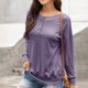 thumbnail image 2 of Mujeres sudadera manga larga crew Masajeadores de cuello botón hasta color sólido Loose pullover Top para las mujeres trabajo escuela púrpura M, 2 of 6