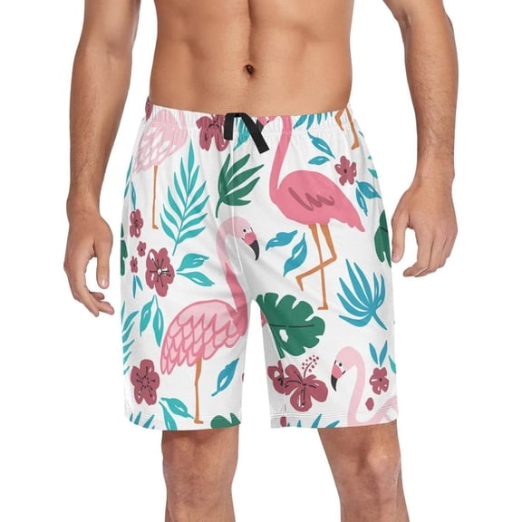 GZHJMY Flamingo Pajama Pants Short for Men, Lounge Pants Lightweight Men Pajama Bottoms with Drawstring Pockets, Christmas New Year Birthday Gifts, Small