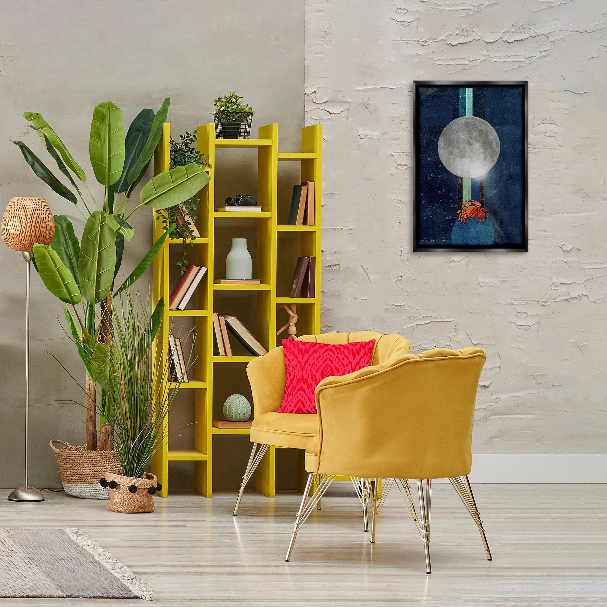 Stupell Industries Surreal Crab Outer Space Animals & Insects Painting Black Floater Framed Canvas Art Print Wall Art, 17 x 25