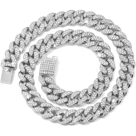 Wellsay Cuban Link Dog Collar Gold Silver Color Metal Dog Chain Collar Cuban Diamond Chain Pet Collars for Dogs s Jewelry 8/10/14/16/18/20/24/28 Inch (18inch  Gold)