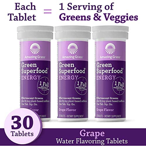 Amazing Grass Effervescent Energy Tablets Greens + Green Tea Caffeine, Water Flavoring Tablet