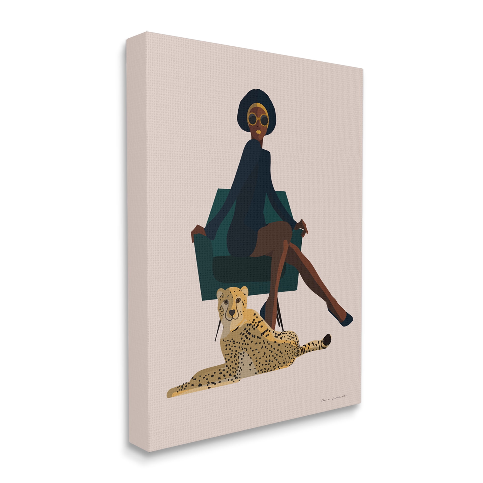 Stupell Industries Modern Fashion Pose Female Cheetah Cat Green Chair, 30 x 40, Design by Omar Escalante