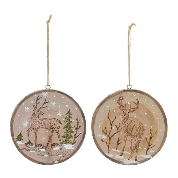 Melrose International LLC Deer Disc Ornament (Set of 12) 4"H Wood