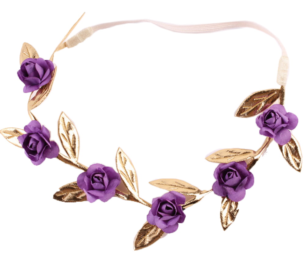 Lux Stretch Floral Headband Head Crown Flower Crown Head Piece Purple Magenta 