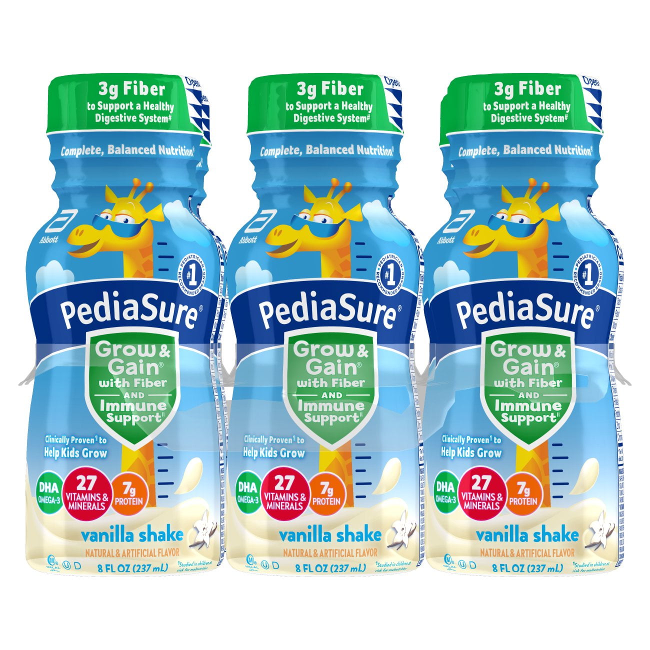 PediaSure Grow & Gain Nutritional Shake with Fiber, Vanilla, 8 fl oz Bottle (6 Count)