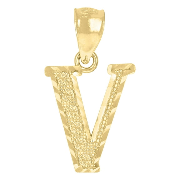 10k Yellow Gold Unisex Initial V Alphabet Charm Pendant
