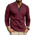 thumbnail image 2 of TOWED22 Mens Henley Shirt Long Sleeve Basic Button-up T-shirt with Pockets Solid Color Henley Shirt(Wine,M), 2 of 6
