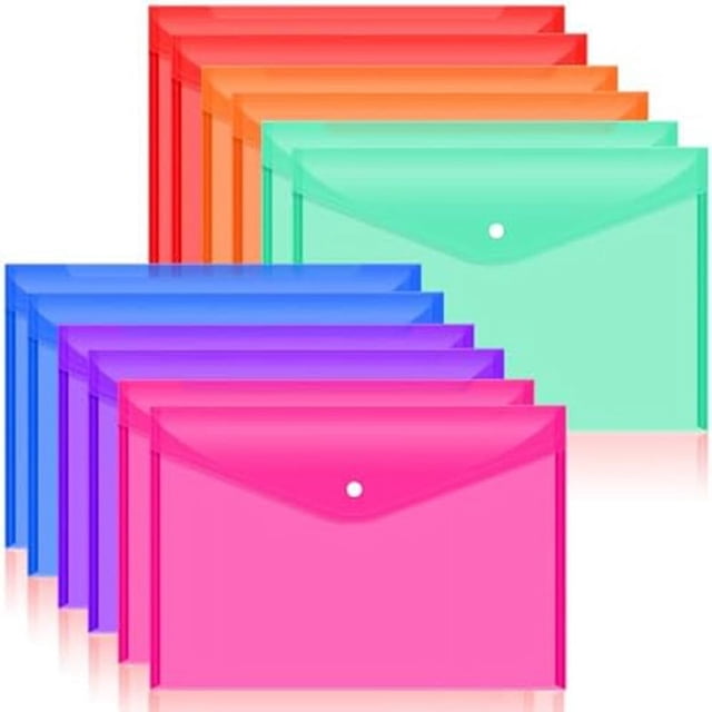 12 Sobres De PláStico Para Documentos Con A PresióN Para Documentos De TamañO A4, Carpetas De Polietileno Para La Escuela Y ÚTiles Escolares B