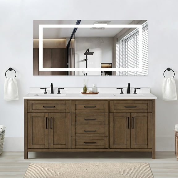 72x36 inch LED Lighted Bathroom Mirror with Anti-Fog, with Front and Backlight， Wall Mounted Vanity Mirror with Smart Touch Button, Memory Function, Adjustable light 3 Colors