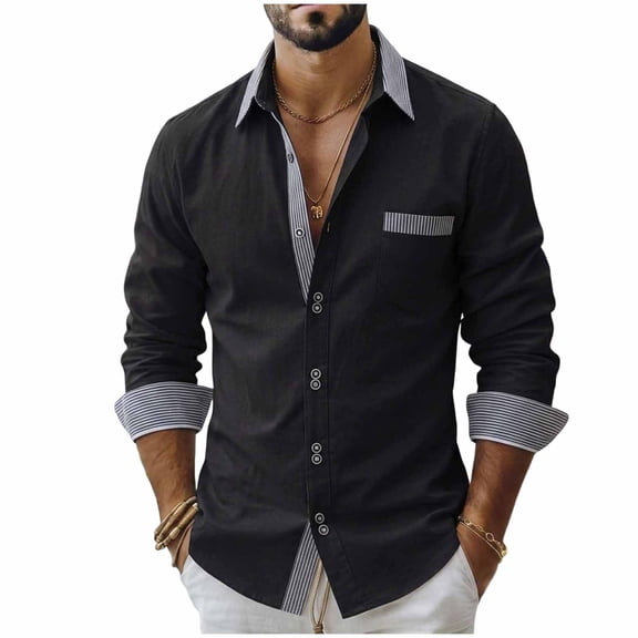 Guluxicc Golf Shirts for Men Button Down Long Sleeve Shirts with Pocket Classic Fit Summer Vacation Casual Outfit