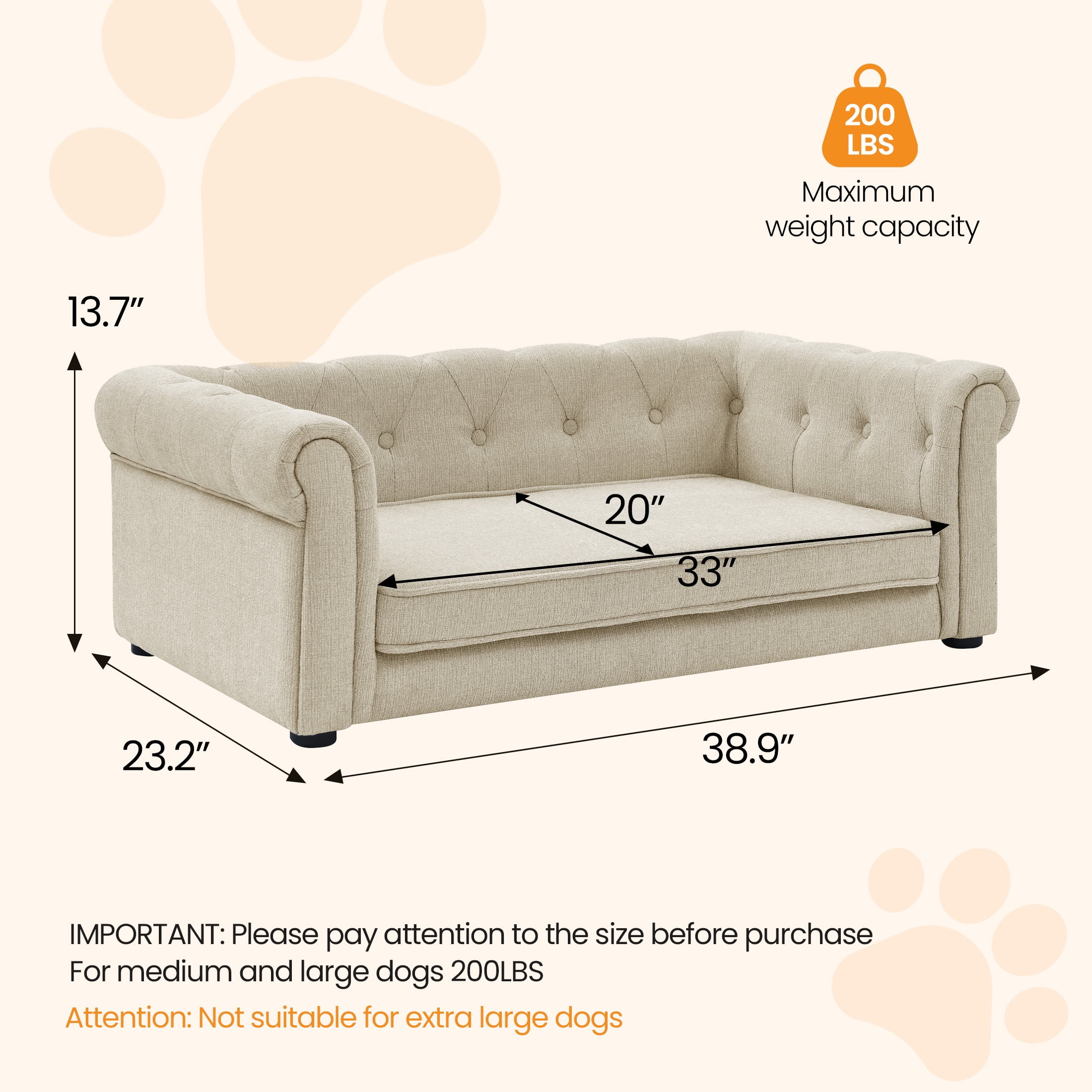 Aukfa Dog Beds for Medium and Large Dog, 33" Elevated Pet Sofa Bed Support up to 100 lbs, Beige