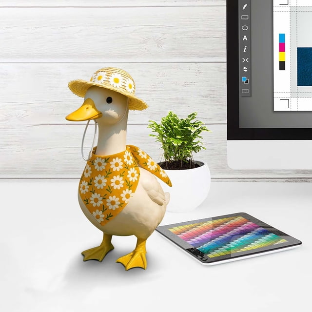 Disfraz de conejito de Pascua para estatua de ganso de jardín | Decoración de primavera para ganso de hormigón de 58 cm | Decoración navideña para jardín exterior con orejas de conejo