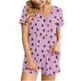 thumbnail image 4 of Women's Pajamas Sets Short Sleeve Lounge Sets Sleepwear Strawberry T-Shirts Shorts Casual Two Piece Pjs Set, M, 4 of 7