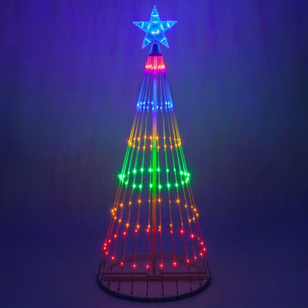 Wintergreen Lighting 4’ Multicolor Outdoor Christmas Light Show Cone Tree, 14-Function LED Outdoor Christmas