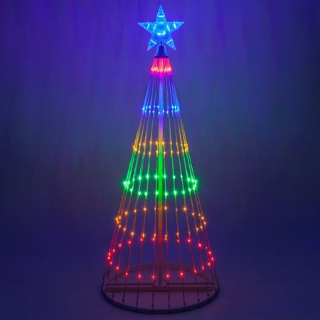 Wintergreen Lighting 4’ Multicolor Outdoor Christmas Light Show Cone Tree, 14-Function LED Outdoor Christmas