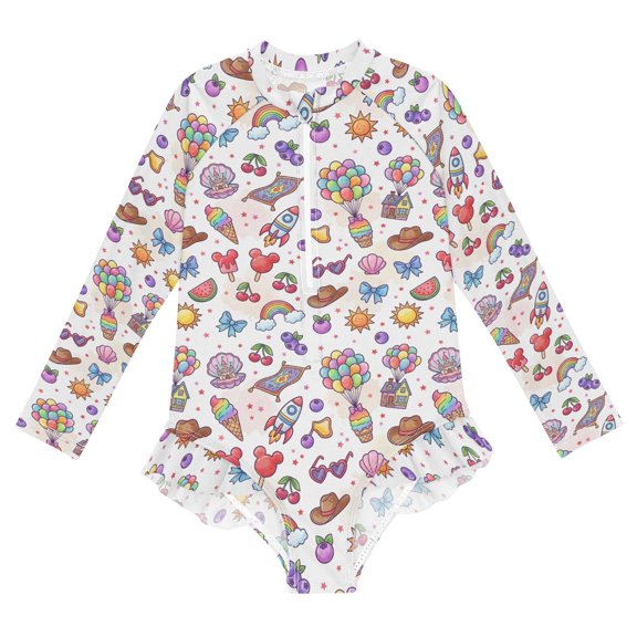 Magic Castle One-Piece Swimsuit Long Sleeve UV Sun Protection UPF50 Rashguard Front Zip Quick-Dry Swimwear for 3-12 Years