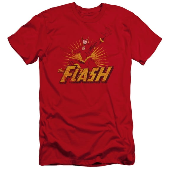 JLA Justice League Flash Rough Distress Premium Canvas Adult Slim Fit 30/1 T-Shirt Red