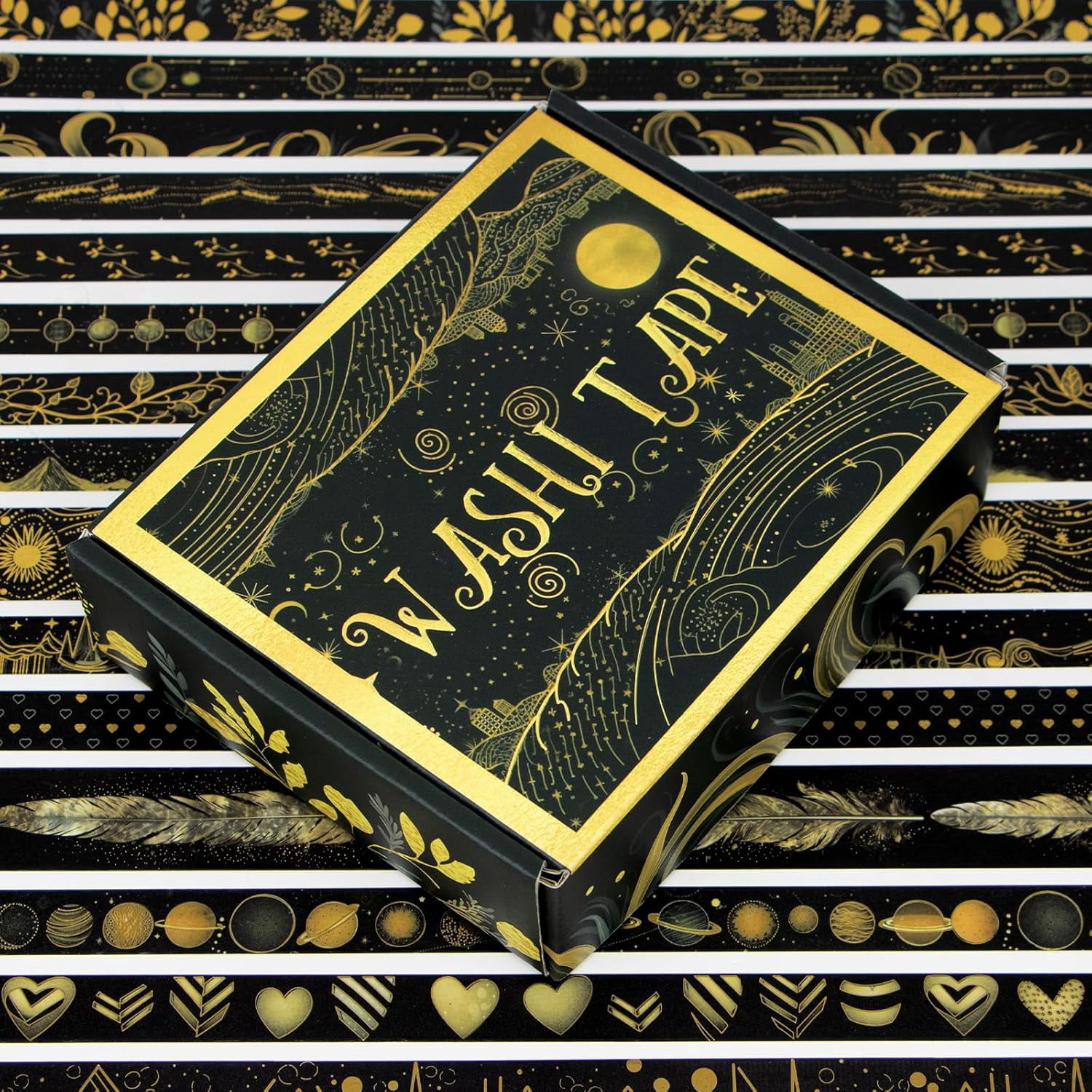 Black Washi Tape Set, 27 Rolls Black Gold Foil Decorative Masking Tape for Bullet Journaling, Scrapbooking Supplies, Watercolor Painting