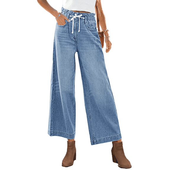 SOMER Women’s Wide Leg Jeans High Waisted Stretchy Drawstring Denim Pants Loose Baggy Casual Trousers Blue 2025 Fall Winter