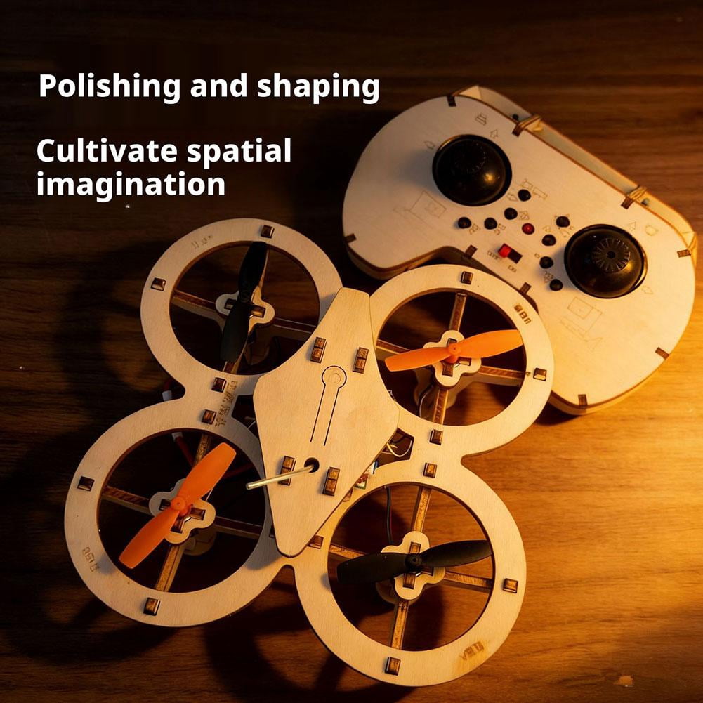 Wooden Drone Model Kit, DIY Wooden Assembly RC Drone Kit, RC Quadcopter Building Kits with 4-Axis Flight,Remote Control Mini Quadcopter Building Kits for Kids or Beginner