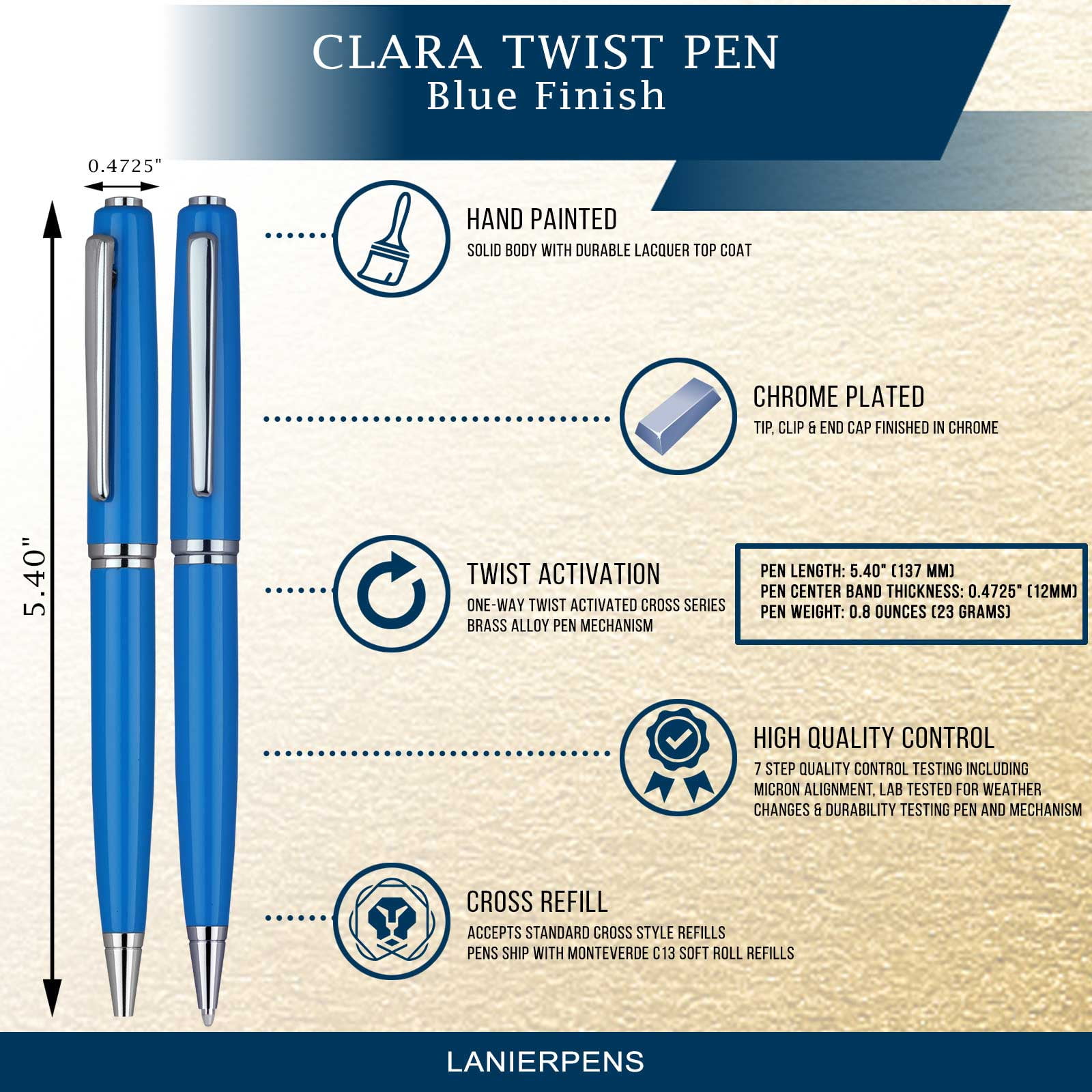 Clara Ball Pen - Blue with Single Gift Box Rosewood