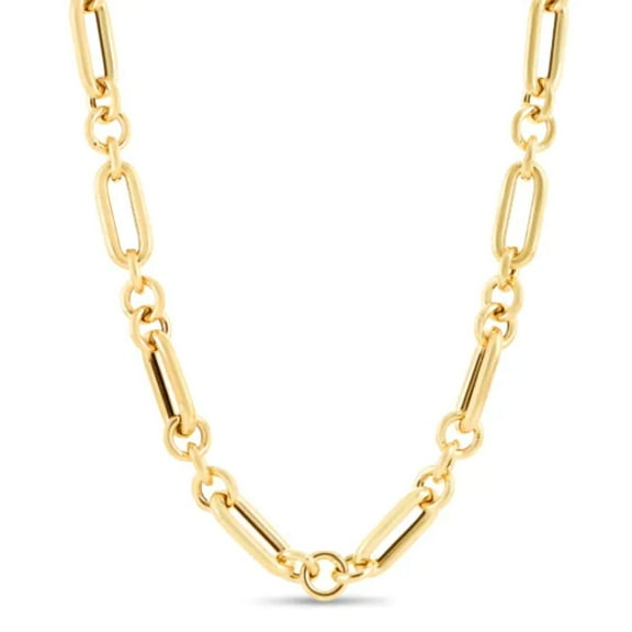 JewelStop 14K Yellow Gold Polished Finish Alternating Interlocking Round Links Paperclip Chain Necklace with Lobster Clasp - 18"