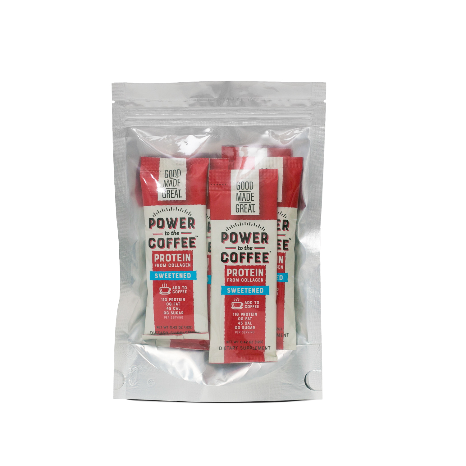 Good Made Great Foods Power to the Coffee Sweetened Collagen Protein Powder-Grass-Fed, Sugar-Free, 12g of Peptides, 6-Pack
