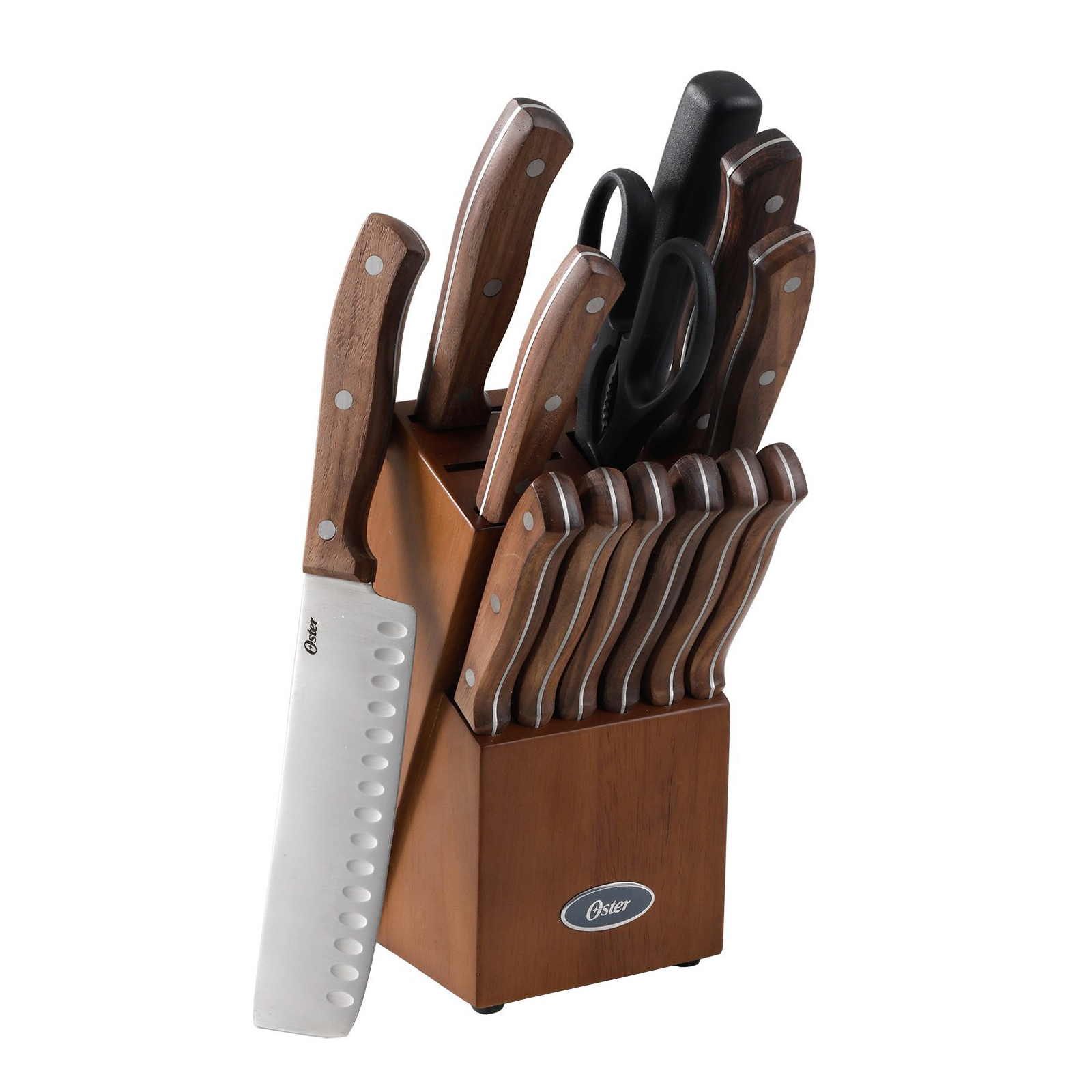 Oster Whitmore 14Piece Cutlery Set with Black Walnut Handle and Rubber