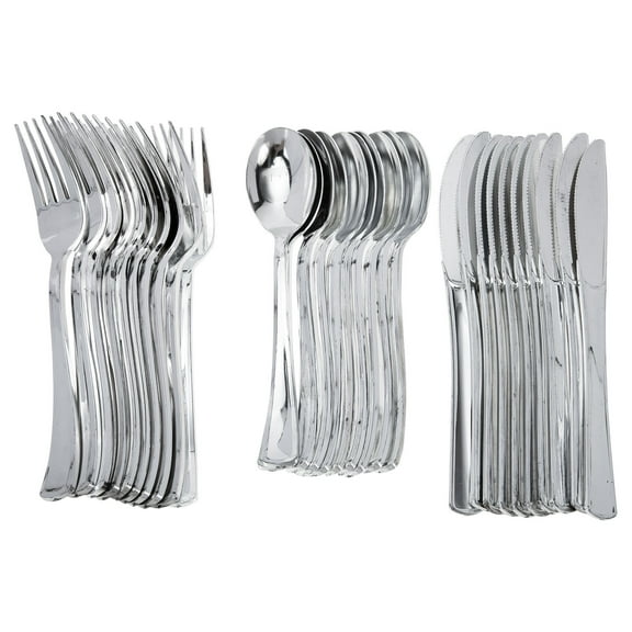 Sold 10 Sets of Disposable Plastic Flatware Plastic Knives Forks Spoons Kit for Party (Silver)