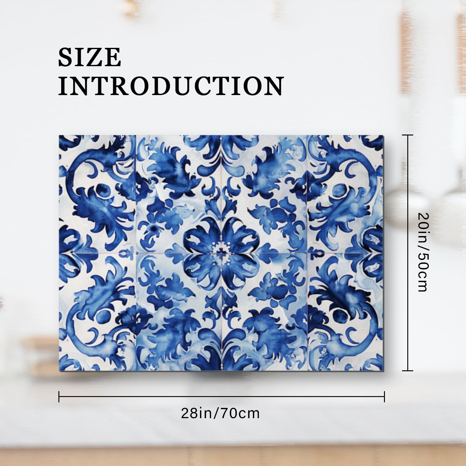 Glass Stove Top Covers For Electric Stove, Blue And White Flowers Pattern Square Glass Stovetop Cover, Washable Oilproof Dustproof Mat for Kitchen RV (28×20 Inch)